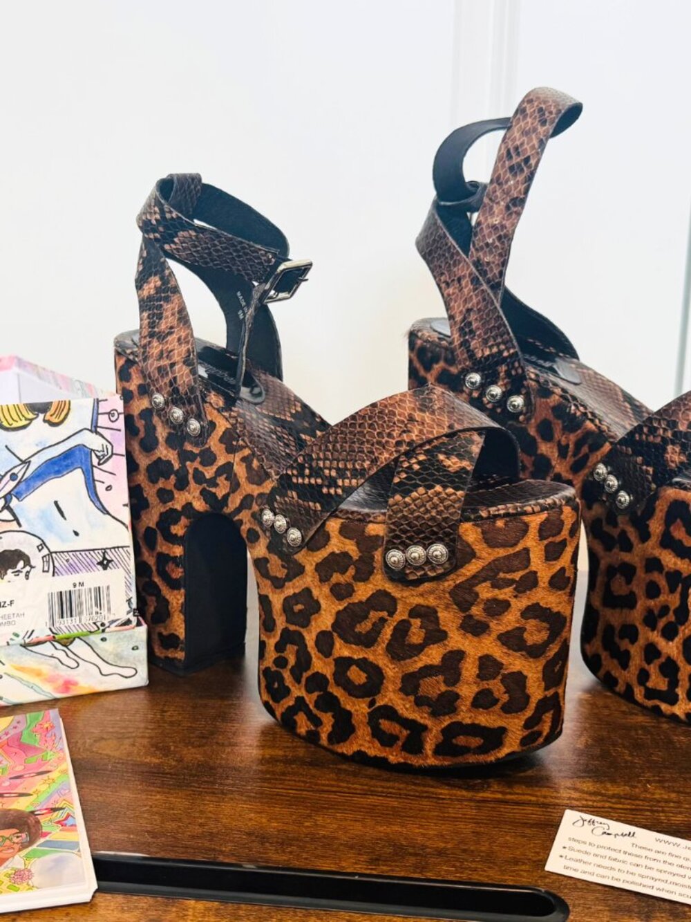 Jeffrey Campbell Riskybiz-F Brown Cheetah Snake Calf Hair Platform NWB [sz 9]